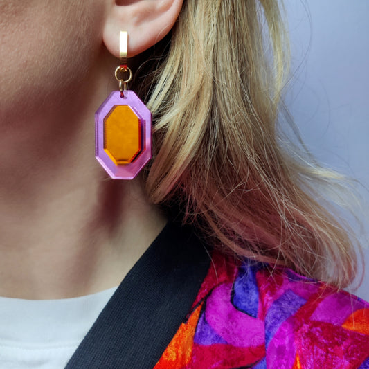 Lux oorbellen oranje/roze